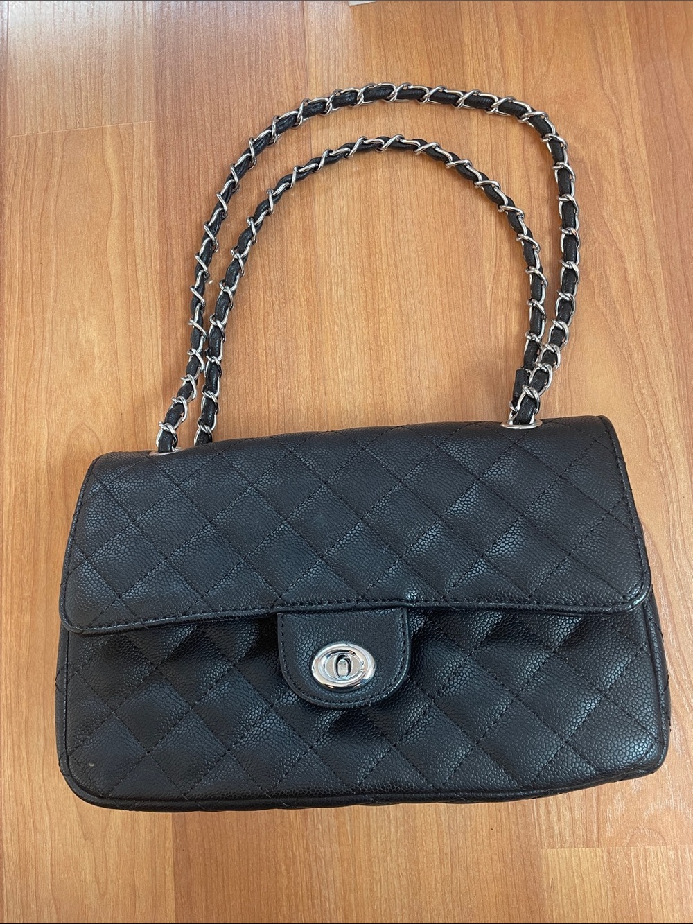 Quilted Black Chain-Handle Shoulder Bag